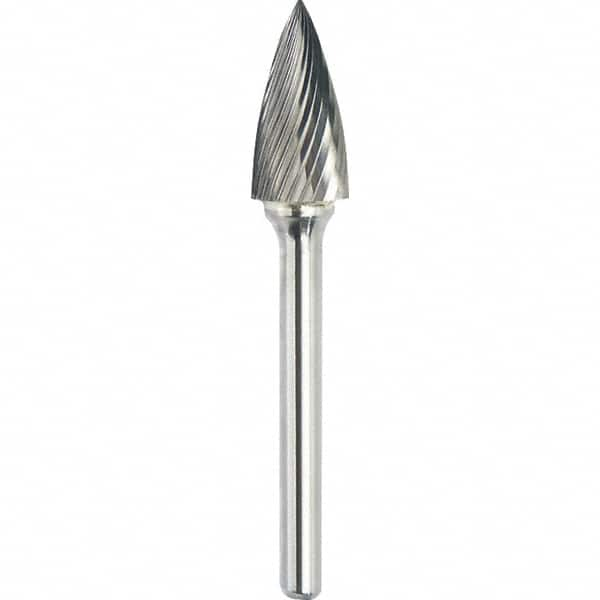 Made in USA - 9.5mm Cut Diam, 0.2362" Shank Diam, Tree Head Single Cut Burr - Carbide, 19mm LOC, 64mm OAL - Caliber Tooling