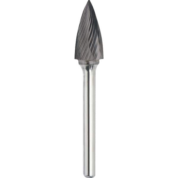 Made in USA - 1/4" Cut Diam, 1/8" Shank Diam, Tree Head Single Cut Burr - Carbide, 1/2" LOC, 2" OAL - Caliber Tooling