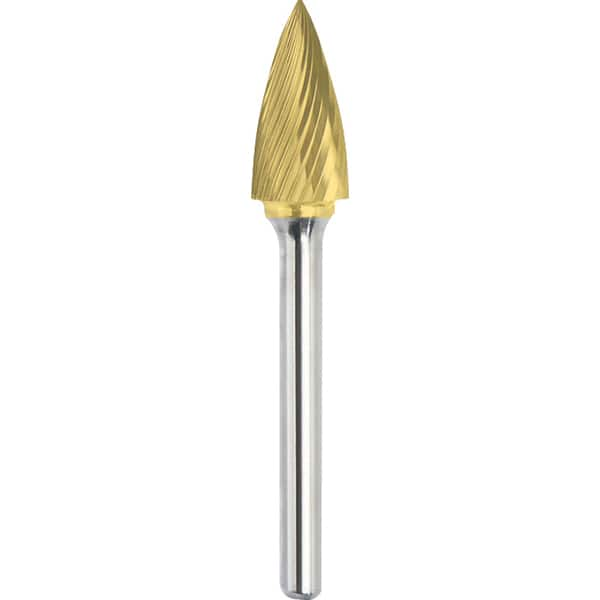 Made in USA - 6.3mm Cut Diam, 0.1181" Shank Diam, Tree Head Single Cut Burr - Carbide, 12.7mm LOC, 50mm OAL - Caliber Tooling