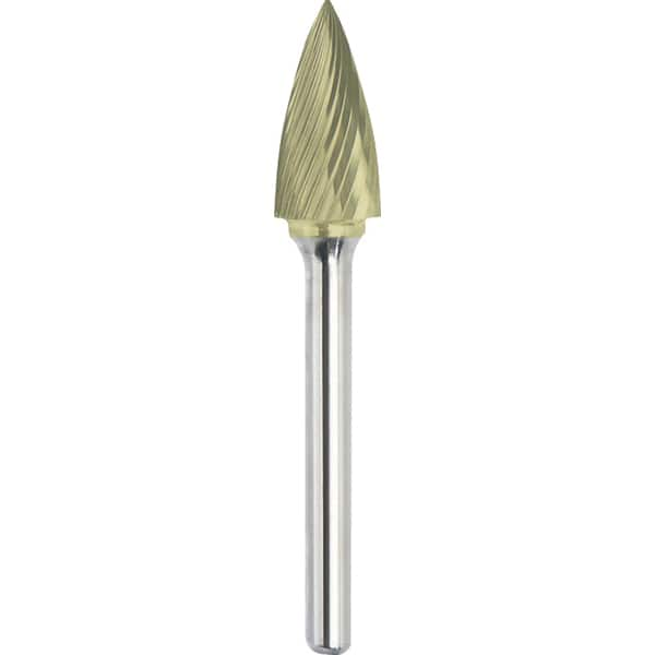 Made in USA - 6.3mm Cut Diam, 0.1181" Shank Diam, Tree Head Single Cut Burr - Carbide, 12.7mm LOC, 50mm OAL - Caliber Tooling