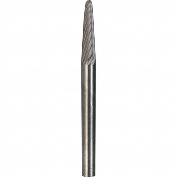 Made in USA - 6mm Cut Diam, 0.2362" Shank Diam, Cone Head Single Cut Burr - Carbide, 16mm LOC, 50mm OAL - Caliber Tooling