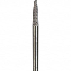 Made in USA - 6mm Cut Diam, 0.2362" Shank Diam, Cone Head Diamond Cut Burr - Carbide, 16mm LOC, 50mm OAL - Caliber Tooling