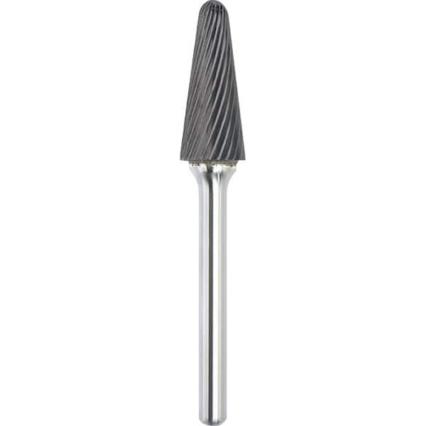 Made in USA - 1/2" Cut Diam, 0.2362" Shank Diam, Cone Head Single Cut Burr - Carbide, 28mm LOC, 73mm OAL - Caliber Tooling