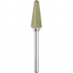 Made in USA - 1/2" Cut Diam, 0.2362" Shank Diam, Cone Head Single Cut Burr - Carbide, 28mm LOC, 73mm OAL - Caliber Tooling