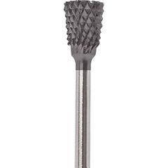 Made in USA - 2.3mm Cut Diam, 0.0925" Shank Diam, Tree with Radius Head Double Cut Burr - Carbide, 4.2mm LOC, 42.2mm OAL - Caliber Tooling