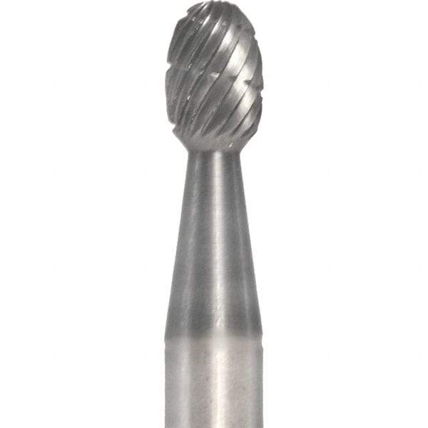 Made in USA - 1/4" Cut Diam, 1/4" Shank Diam, Oval Head Fastmill Cut Burr - Carbide, 3/8" LOC, 2" OAL - Caliber Tooling