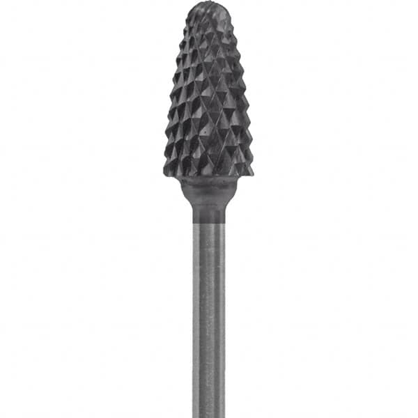 Made in USA - 6mm Cut Diam, 0.0925" Shank Diam, Tree with Radius Head Double Cut Burr - Carbide, 14mm LOC, 52mm OAL - Caliber Tooling