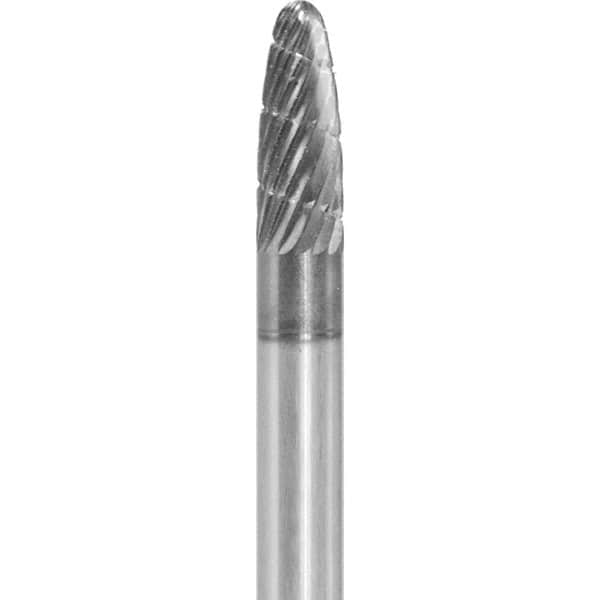 Made in USA - 1/4" Cut Diam, 1/4" Shank Diam, Tree with Radius Head Fastmill Cut Burr - Carbide, 5/8" LOC, 2" OAL - Caliber Tooling