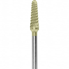 Made in USA - 7mm Cut Diam, 0.0925" Shank Diam, Cone Head Double Cut Burr - Carbide, 13mm LOC, 51mm OAL - Caliber Tooling