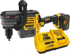 DeWALT - 60 Volt 1/2" Chuck Right Angle Handle Cordless Drill - 0-300 & 0-1200 RPM, Keyed Chuck, 1 Lithium-Ion Battery Included - Caliber Tooling