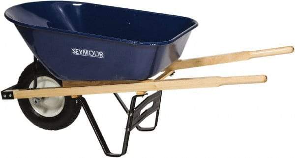 SEYMOUR-MIDWEST - 6 Cu Ft Capacity Wheelbarrow with 8" Pneumatic Wheel - Wood Handle, 59-3/4" Long x 25" Wide x 13-1/4" High, Blue - Caliber Tooling