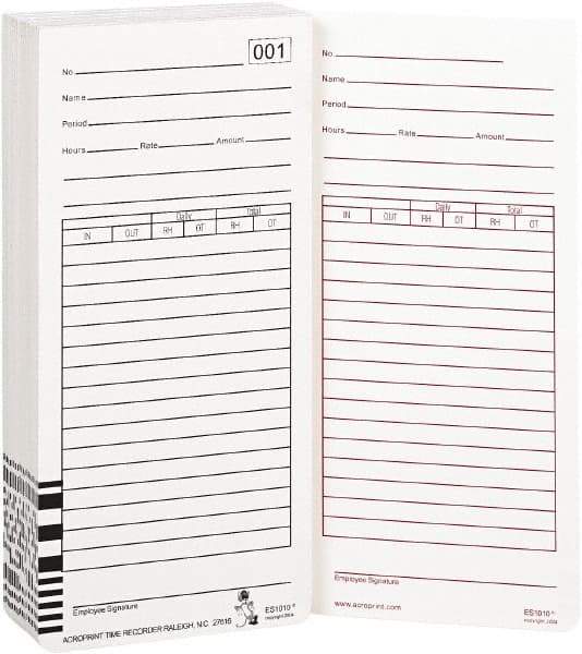 Acroprint Time Recorder - 9/10" High x 3-2/5" Wide Weekly Time Cards - White, Use with Acroprint Model ES1000 - Caliber Tooling