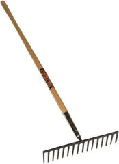 SEYMOUR-MIDWEST - Stone Rake with 62" Straight Wood Handle - 1/2" Blade Width, 16 Tines, 3-1/2" Tine Length - Caliber Tooling