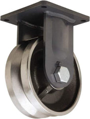 Hamilton - 10" Diam x 4" Wide, Forged Steel Rigid Caster - 16,000 Lb Capacity, Top Plate Mount, 8-1/2" x 8-1/2" Plate, Straight Roller Bearing - Caliber Tooling