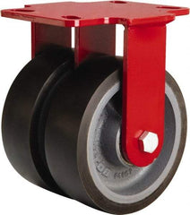 Hamilton - 6" Diam x 2" Wide x 7-3/4" OAH Top Plate Mount Dual Rigid Caster - Polyurethane Mold onto Cast Iron Center, 2,500 Lb Capacity, Sealed Precision Ball Bearing, 4-1/2 x 6-1/2" Plate - Caliber Tooling