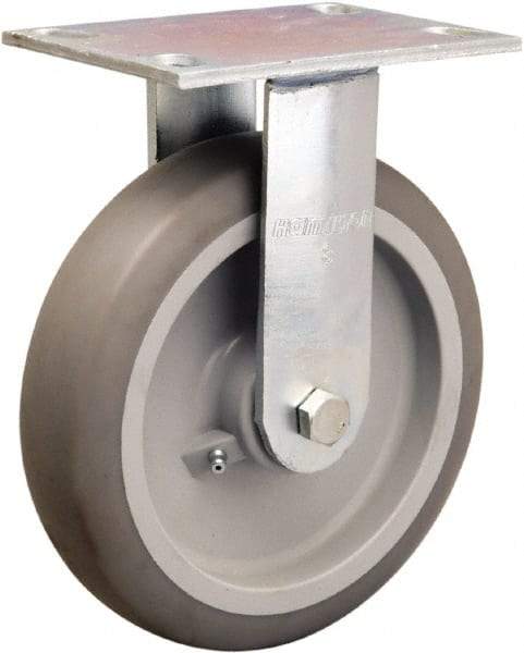 Hamilton - 8" Diam x 2" Wide x 9-1/2" OAH Top Plate Mount Rigid Caster - Rubber Mold on Polyolefin, 500 Lb Capacity, Straight Roller Bearing, 4-1/2 x 6-1/4" Plate - Caliber Tooling