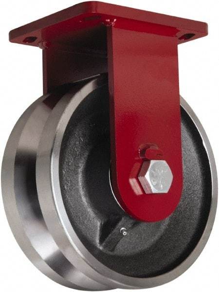 Hamilton - 10" Diam x 3" Wide, Iron Rigid Caster - 4,500 Lb Capacity, Top Plate Mount, 6-1/2" x 7-1/2" Plate, Straight Roller Bearing - Caliber Tooling