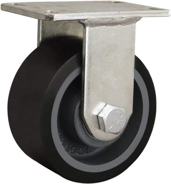 Hamilton - 8" Diam x 2-3/4" Wide, Iron Rigid Caster - 2,500 Lb Capacity, Top Plate Mount, 5-1/4" x 7-1/4" Plate, Tapered Roller Bearing - Caliber Tooling