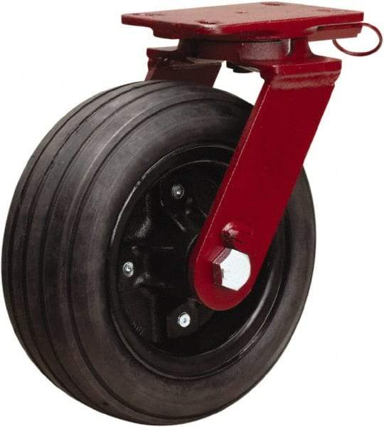 Hamilton - 10" Diam x 4" Wide, Rubber Swivel Caster - 2,000 Lb Capacity, Top Plate Mount, 4-1/2" x 6-1/2" Plate, Tapered Roller Bearing - Caliber Tooling