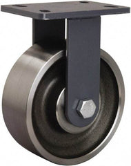 Hamilton - 8" Diam x 3" Wide x 10-1/4" OAH Top Plate Mount Rigid Caster - Forged Steel, 2,400 Lb Capacity, Tapered Roller Bearing, 5 x 7" Plate - Caliber Tooling