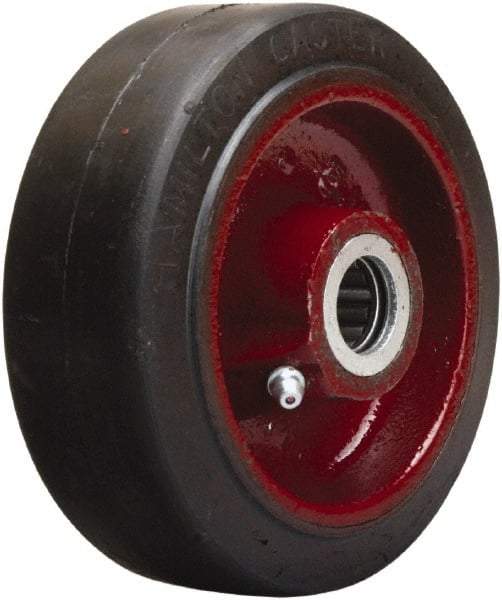 Hamilton - 5 Inch Diameter x 2 Inch Wide, Rubber on Cast Iron Caster Wheel - 350 Lb. Capacity, 2-1/4 Inch Hub Length, 5/8 Inch Axle Diameter, Straight Roller Bearing - Caliber Tooling