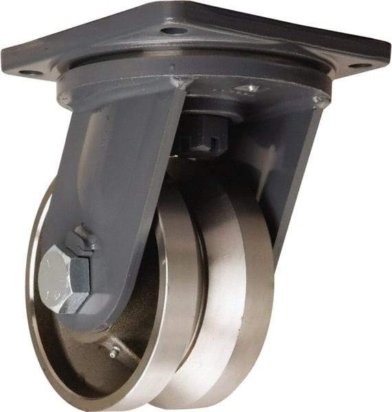 Hamilton - 8" Diam x 4" Wide, Forged Steel Swivel Caster - 15,000 Lb Capacity, Top Plate Mount, 8-1/2" x 8-1/2" Plate, Tapered Roller Bearing - Caliber Tooling