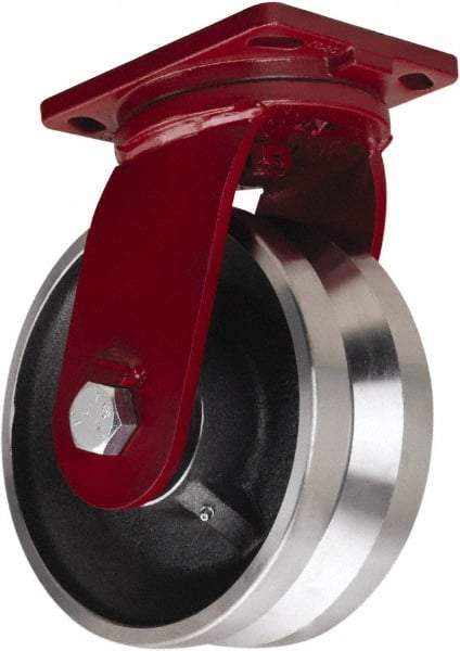 Hamilton - 10" Diam x 3" Wide, Iron Swivel Caster - 4,500 Lb Capacity, Top Plate Mount, 6-1/2" x 7-1/2" Plate, Tapered Roller Bearing - Caliber Tooling