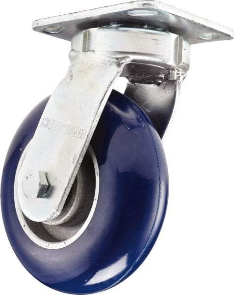 Hamilton - 4" Diam x 2" Wide x 5-5/8" OAH Top Plate Mount Swivel Caster - Polyurethane, Sealed Precision Ball Bearing, 4 x 4-1/2" Plate - Caliber Tooling