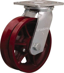 Hamilton - 6" Diam x 2" Wide, Iron Swivel Caster - 900 Lb Capacity, Top Plate Mount, 4" x 4-1/2" Plate, Straight Roller Bearing - Caliber Tooling