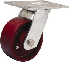 Hamilton - 5" Diam x 2" Wide x 6-1/2" OAH Top Plate Mount Swivel Caster - Cast Iron, 1,250 Lb Capacity, Sealed Precision Ball Bearing, 4-1/2 x 6-1/4" Plate - Caliber Tooling