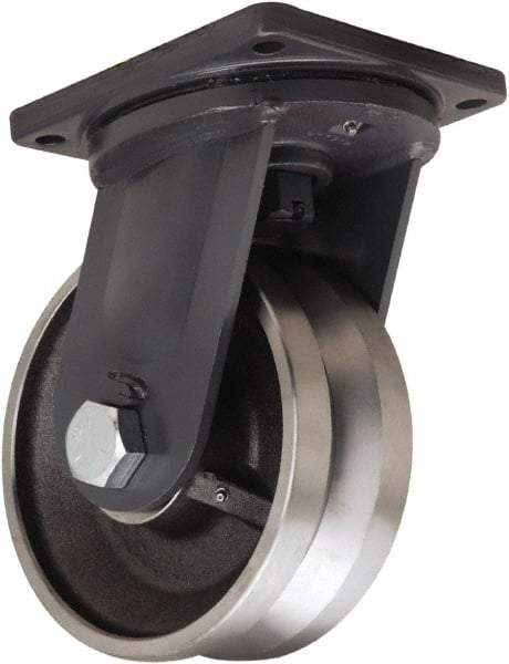 Hamilton - 10" Diam x 4" Wide, Forged Steel Swivel Caster - 16,000 Lb Capacity, Top Plate Mount, 8-1/2" x 8-1/2" Plate, Tapered Roller Bearing - Caliber Tooling