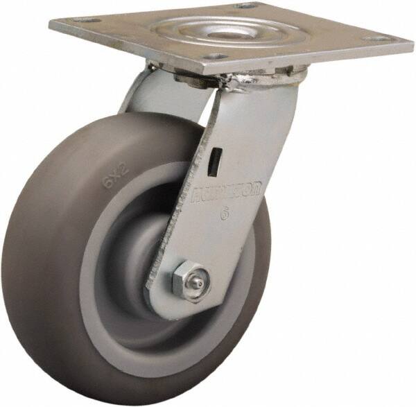 Hamilton - 6" Diam x 2" Wide x 7-1/2" OAH Top Plate Mount Swivel Caster - Rubber Mold on Polyolefin, 410 Lb Capacity, Straight Roller Bearing, 5 x 5-1/2" Plate - Caliber Tooling