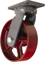 Hamilton - 10" Diam x 3" Wide x 12-1/2" OAH Top Plate Mount Swivel Caster - Cast Iron, 2,600 Lb Capacity, Tapered Roller Bearing, 5-1/4 x 7-1/4" Plate - Caliber Tooling