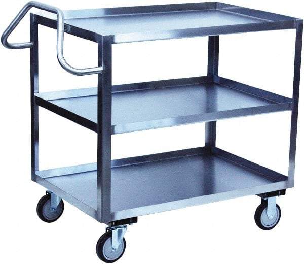 Jamco - 1,200 Lb Capacity, 36" Wide x 24" Long x 35" High Shelf Cart - 3 Shelf, Stainless Steel, 2 Rigid/2 Swivel Casters - Caliber Tooling