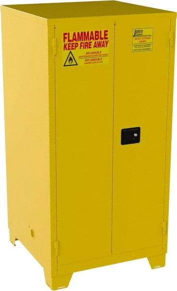 Jamco - 2 Door, 2 Shelf, Yellow Steel Double Wall Safety Cabinet for Flammable and Combustible Liquids - 70" High x 34" Wide x 34" Deep, Manual Closing Door, 3 Point Key Lock, 60 Gal Capacity - Caliber Tooling