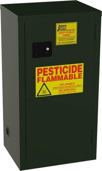 Jamco - 1 Door, 2 Shelf, Green Steel Double Wall Safety Cabinet for Flammable and Combustible Liquids - 44" High x 18" Wide x 23" Deep, Manual Closing Door, 3 Point Key Lock, 18 Gal Capacity - Caliber Tooling