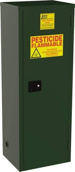 Jamco - 1 Door, 3 Shelf, Green Steel Double Wall Safety Cabinet for Flammable and Combustible Liquids - 65" High x 18" Wide x 23" Deep, Self Closing Door, 3 Point Key Lock, 24 Gal Capacity - Caliber Tooling