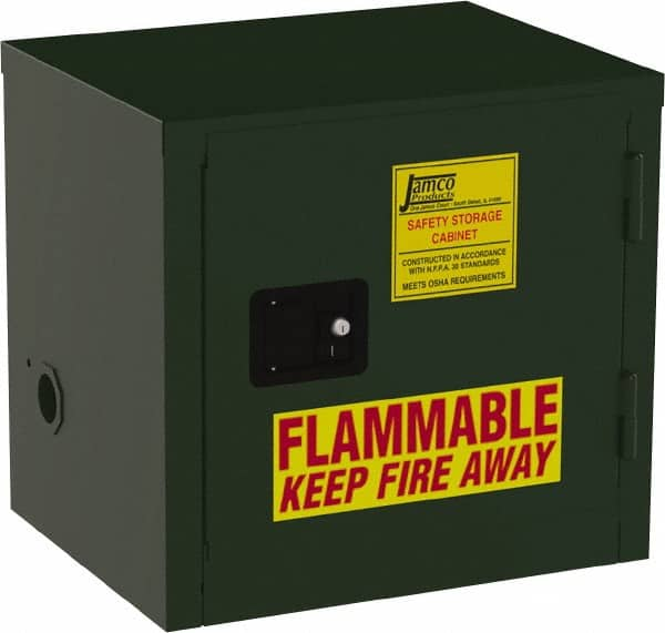 Jamco - 1 Door, Green Steel Double Wall Safety Cabinet for Flammable and Combustible Liquids - 22" High x 18" Wide x 23" Deep, Self Closing Door, 3 Point Key Lock, 6 Gal Capacity - Caliber Tooling