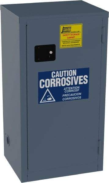 Jamco - 1 Door, 2 Shelf, Blue Steel Double Wall Safety Cabinet for Flammable and Combustible Liquids - 44" High x 18" Wide x 23" Deep, Self Closing Door, 3 Point Key Lock, 18 Gal Capacity - Caliber Tooling