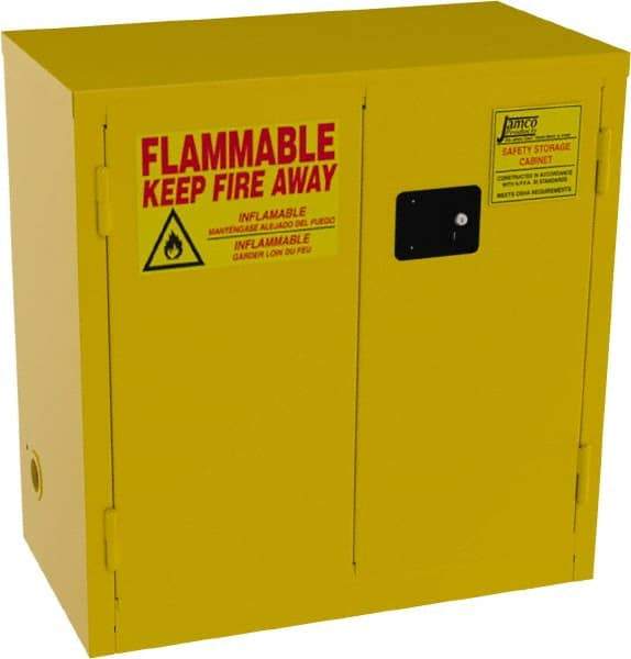 Jamco - 2 Door, 1 Shelf, Yellow Steel Double Wall Safety Cabinet for Flammable and Combustible Liquids - 35" High x 18" Wide x 34" Deep, Self Closing Door, 3 Point Key Lock, 22 Gal Capacity - Caliber Tooling