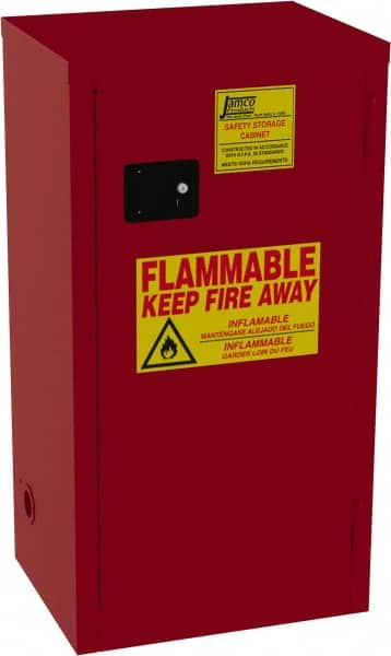 Jamco - 1 Door, 3 Shelf, Red Steel Double Wall Safety Cabinet for Flammable and Combustible Liquids - 35" High x 18" Wide x 23" Deep, Self Closing Door, 3 Point Key Lock, 24 Gal Capacity - Caliber Tooling