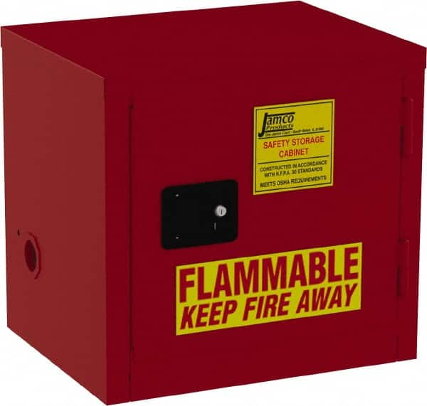 Jamco - 1 Door, 1 Shelf, Red Steel Double Wall Safety Cabinet for Flammable and Combustible Liquids - 22" High x 18" Wide x 23" Deep, Self Closing Door, 3 Point Key Lock, 12 Gal Capacity - Caliber Tooling