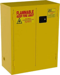 Jamco - 2 Door, 2 Shelf, Yellow Steel Double Wall Safety Cabinet for Flammable and Combustible Liquids - 44" High x 34" Wide x 18" Deep, Manual Closing Door, 3 Point Key Lock, 28 Gal Capacity - Caliber Tooling