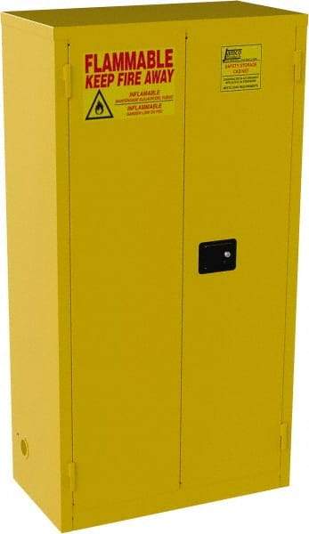 Jamco - 2 Door, 3 Shelf, Yellow Steel Double Wall Safety Cabinet for Flammable and Combustible Liquids - 65" High x 18" Wide x 34" Deep, Manual Closing Door, 3 Point Key Lock, 44 Gal Capacity - Caliber Tooling