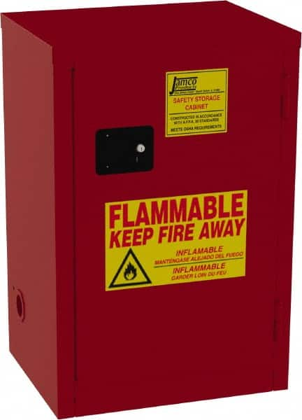 Jamco - 1 Door, 2 Shelf, Red Steel Double Wall Safety Cabinet for Flammable and Combustible Liquids - 35" High x 18" Wide x 23" Deep, Self Closing Door, 3 Point Key Lock, 18 Gal Capacity - Caliber Tooling