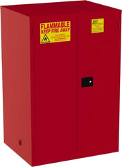 Jamco - 2 Door, 5 Shelf, Red Steel Double Wall Safety Cabinet for Flammable and Combustible Liquids - 65" High x 34" Wide x 43" Deep, Manual Closing Door, 3 Point Key Lock, 120 Gal Capacity - Caliber Tooling