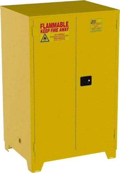 Jamco - 2 Door, 2 Shelf, Yellow Steel Double Wall Safety Cabinet for Flammable and Combustible Liquids - 70" High x 34" Wide x 43" Deep, Self Closing Door, 3 Point Key Lock, 90 Gal Capacity - Caliber Tooling