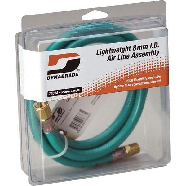 Dynabrade - 8mm ID 5' Long Hose - Male/Female Ends, 90 Working psi, Green - Caliber Tooling