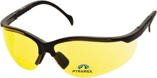 PYRAMEX - +1.5, Amber Lenses, Scratch Resistant, Framed Magnifying Safety Glasses - UV Protection, Adjustable Temples, Black Nylon Frame, ANSI Z87.1 - Caliber Tooling