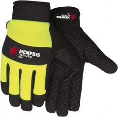 MCR Safety - Size XL Leather General Protection Work Gloves - For Work & Driver, Uncoated, Adjustable Closure Cuff, Black/Hi-Vis Lime, Paired - Caliber Tooling